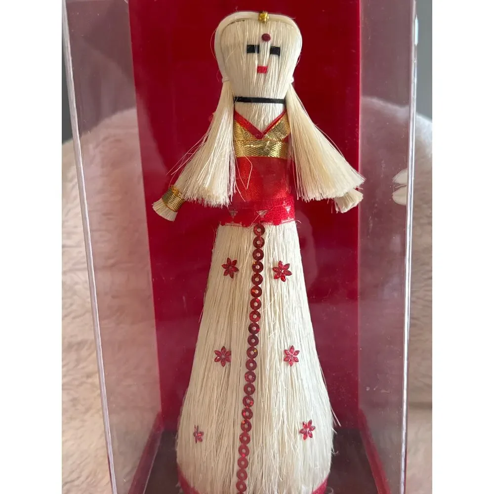 UNITY Native Corn Husk Angel Pine Cut Handmade Folk Art w/case small crack